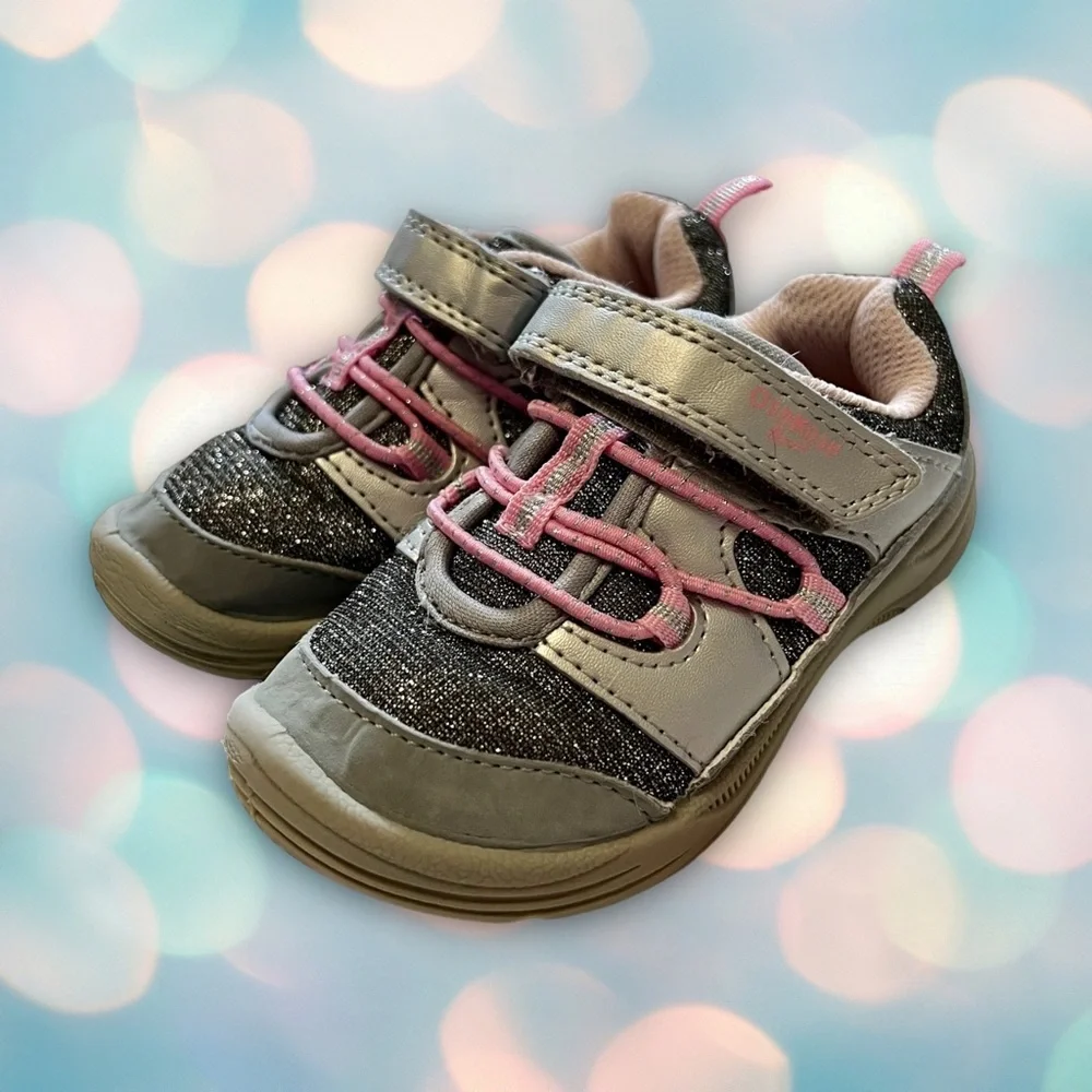 Oshkosh Baby Girl’s Pink and Silver Glitter Athletic Shoes Sneakers Size 6